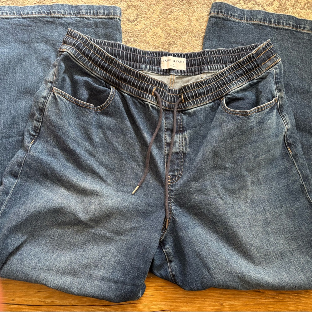 Lane Bryant Dark Blue Wide-Leg Drawstring Jeans